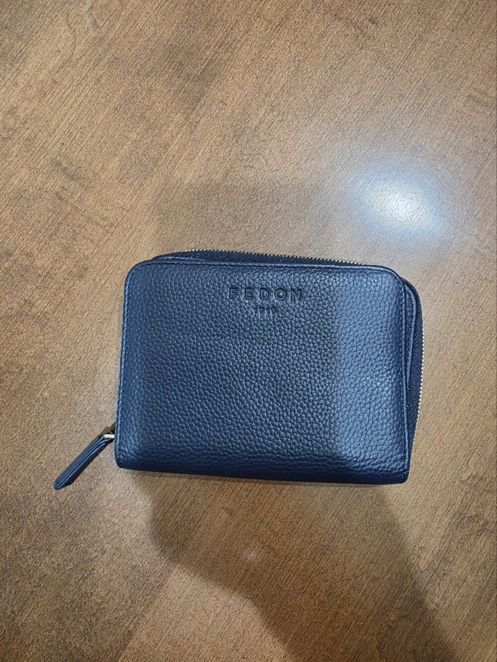 Fedon 1919 Italian Navy Blue Pebbled Leather Zip-Around Compact Wallet Navy Blue
